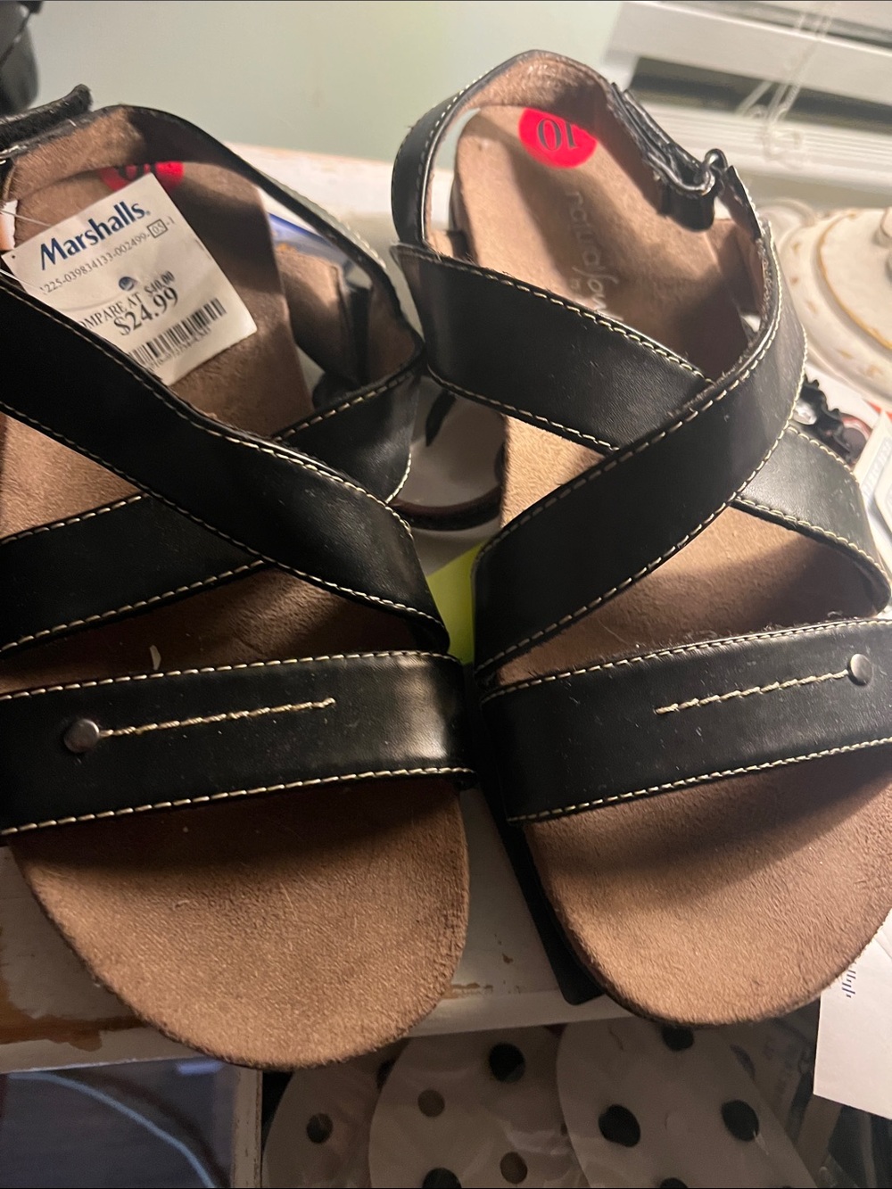 Natural Soul Black Strappy Leather Sandals